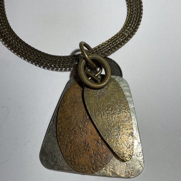 Vintage Marjorie Baer SF Boho Modernist  Abstract Mixed Metals Mesh Necklace - Picture 2 of 6